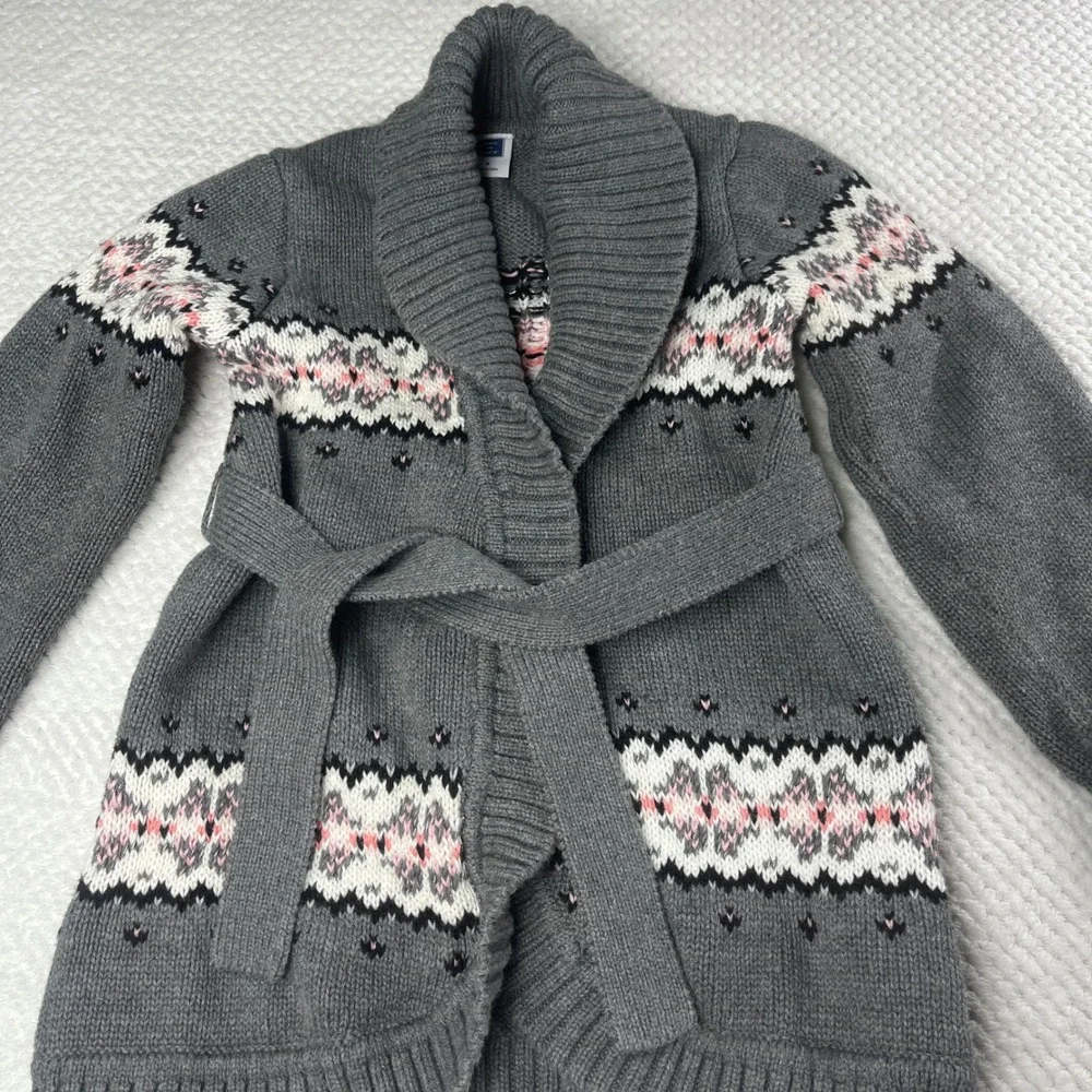 Janie and Jack‎ Kids Gray Fair Isle Belted Shawl Collar Cardigan Sweater Size 3